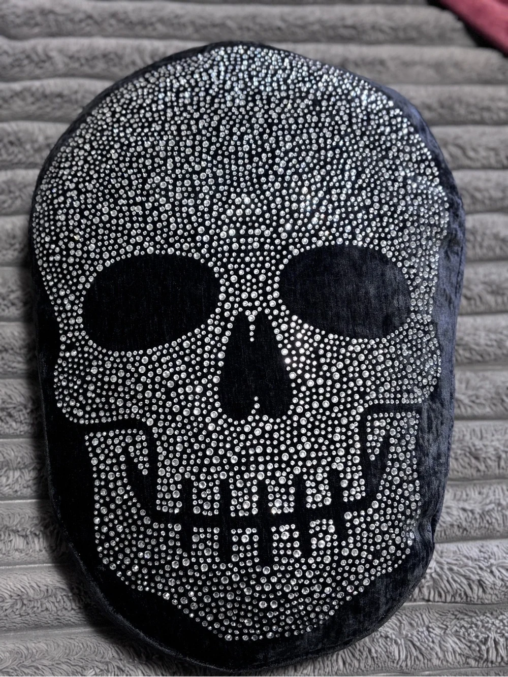 Magaschoni Home Black Rhinestone Crystal Skull Decorative Pillow Goth Glam